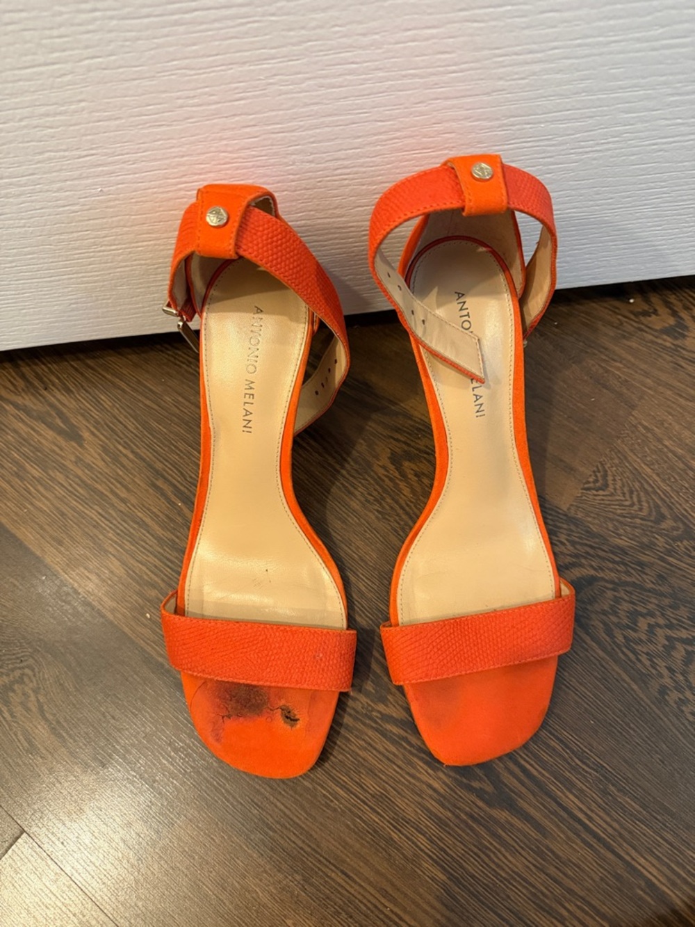 ANTONIO MELANI Bright Orange Open-Toe Ankle-Strap Heels
